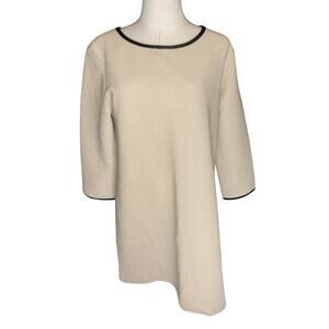 NWT ISLE by Melis Kozan Interlude Ribbed Shift Dress Beige Gold Black Trim Sz L